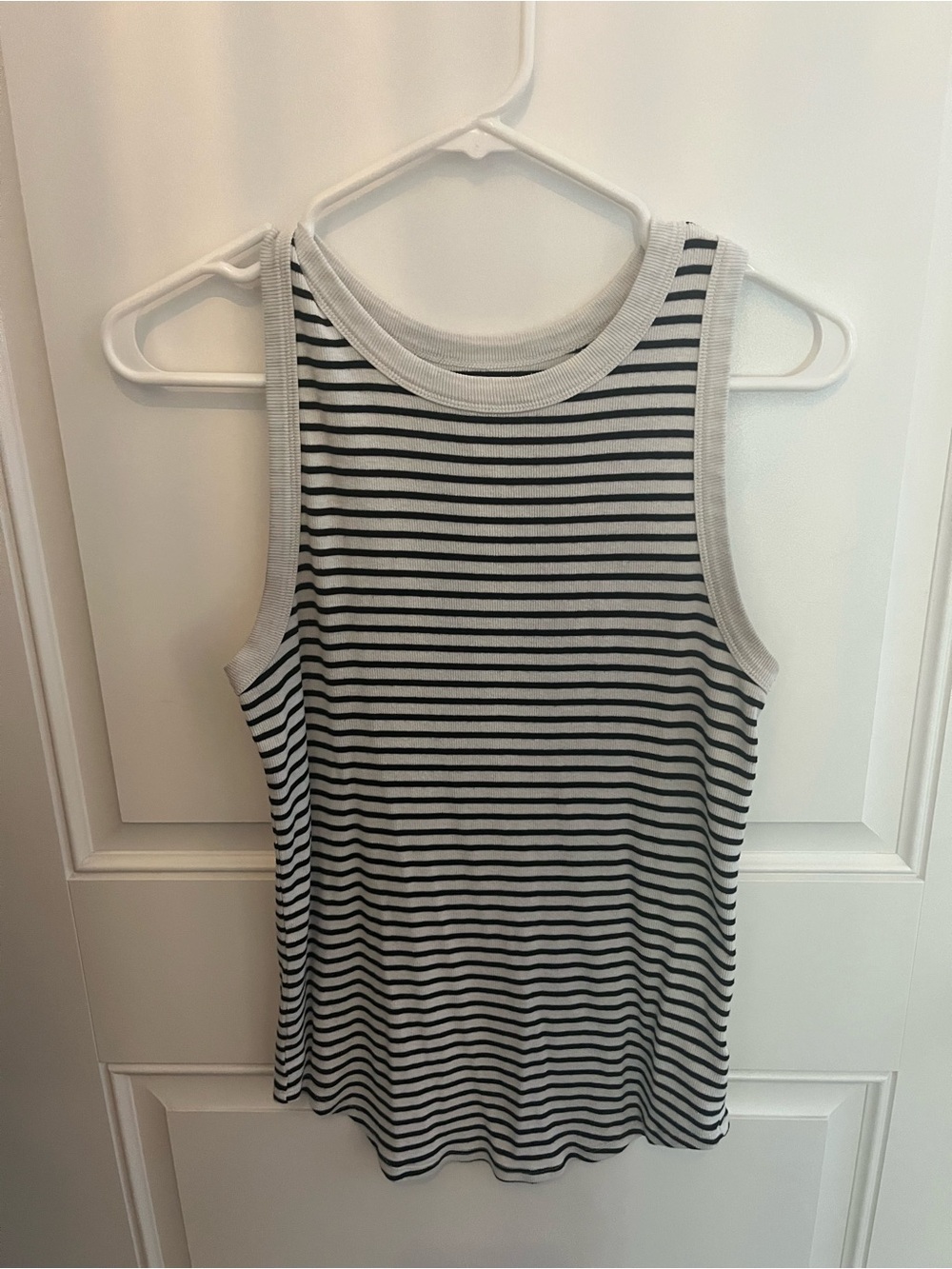a new day Black and White Striped Ribbed Tank